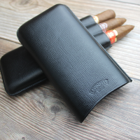 Savinelli Corona Leather Cigar Case - Black - Fits 3 Cigars